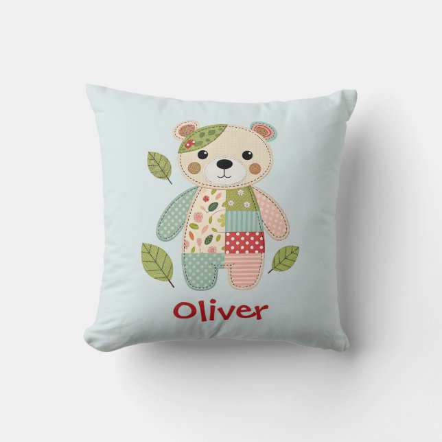 Niedlicher Patchwork-Bär Kissen (Vorderseite)