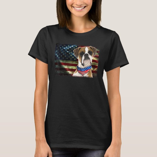 Niedlicher Patriotic Boxer American Flag Hunde Män T-Shirt (Vorderseite)