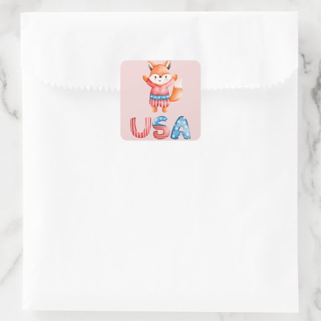 Niedlicher Patriotic Fox Quadratischer Aufkleber (Tasche)