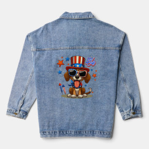 Niedlicher, patriotischer 4. Juli Hund/Welpe Jeansjacke