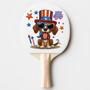Niedlicher, patriotischer 4. Juli Hund/Welpe Tischtennis Schläger