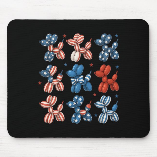 Niedlicher Patriotischer Ballon Hund 4. Juli Ameri Mousepad (Vorne)