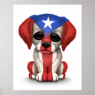 Niedlicher Patriotischer Puerto Rico Flag Welpen H Poster