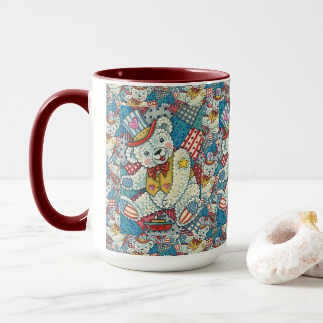 NIEDLICHER PATRIOTISCHER TEDDY BAR, BOOT & PATCHWO TASSE (Mit Donut)