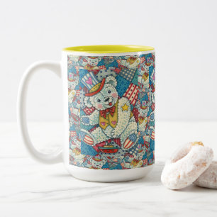 NIEDLICHER PATRIOTISCHER TEDDY BAR, BOOT & PATCHWO ZWEIFARBIGE TASSE