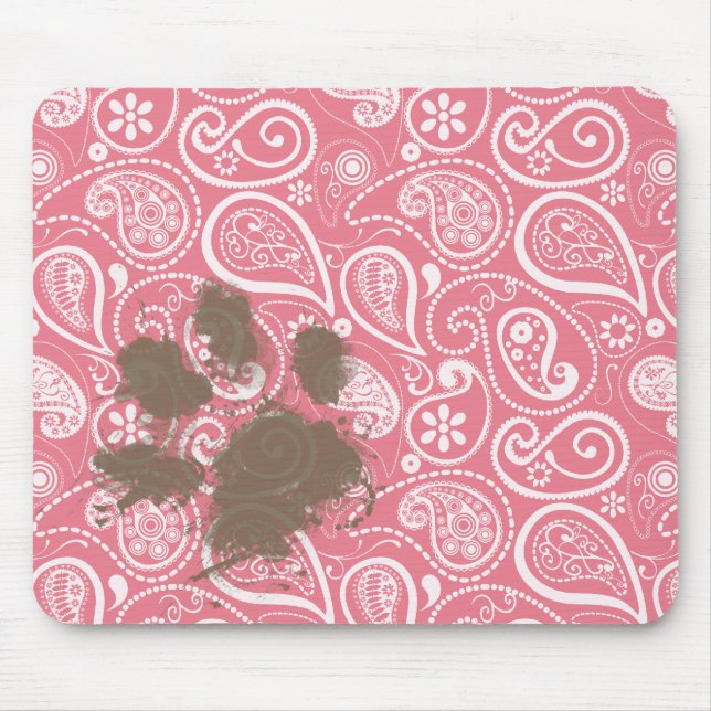 Niedlicher Pawprint in Rosa Paisley Mousepad (Vorne)