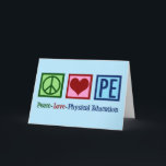 Niedlicher PE-Lehrer Friedens-Liebe Physische Bild Feiertagskarte<br><div class="desc">Peace Liebe P.E. Eine niedliche PE-Lehrer Weihnachtskarte für einen Trainer,  der den Schülern Elementargymnastik und körperliche Bildung beibringt. Ein cooler Gymnastiklehrer.</div>