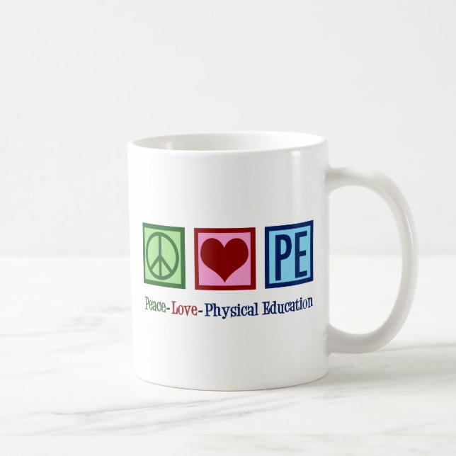 Niedlicher PE-Lehrer Friedens-Liebe Physische Bild Kaffeetasse (Rechts)