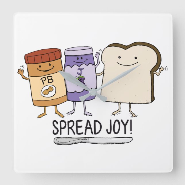 Niedlicher Peanut Butter & Jelly & Brot Spread Joy Quadratische Wanduhr (Vorderseite)