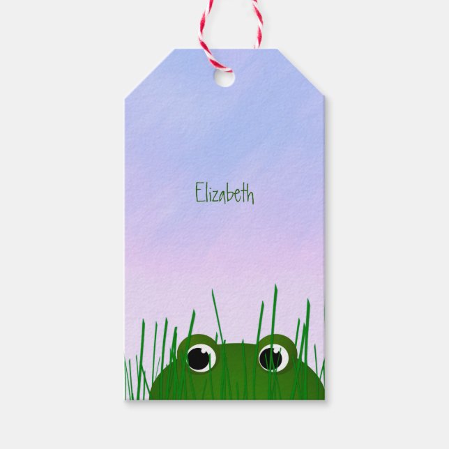 niedlicher Peekfrosch personalisiert Geschenkanhänger (Vorderseite)