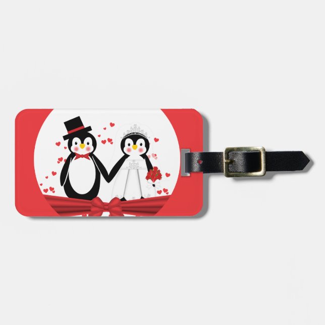 Niedlicher Penguin-Braut-u. Gepäckanhänger (Vorderseite horizontal)
