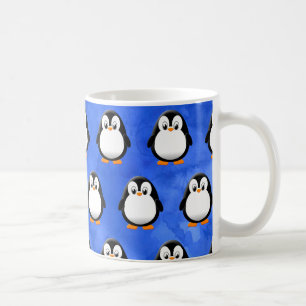 Niedlicher Penguin Cartoon Blue Watercolor Kaffeetasse