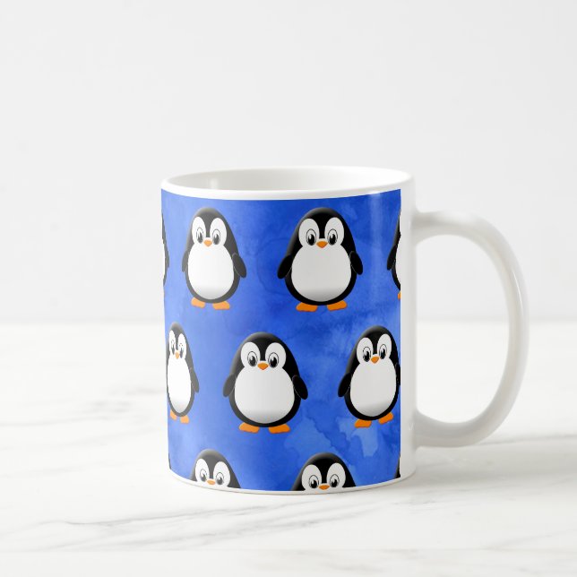 Niedlicher Penguin Cartoon Blue Watercolor Kaffeetasse (Rechts)