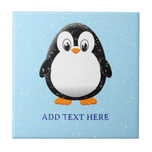 Niedlicher Penguin Cartoon Custom Blue Fliese