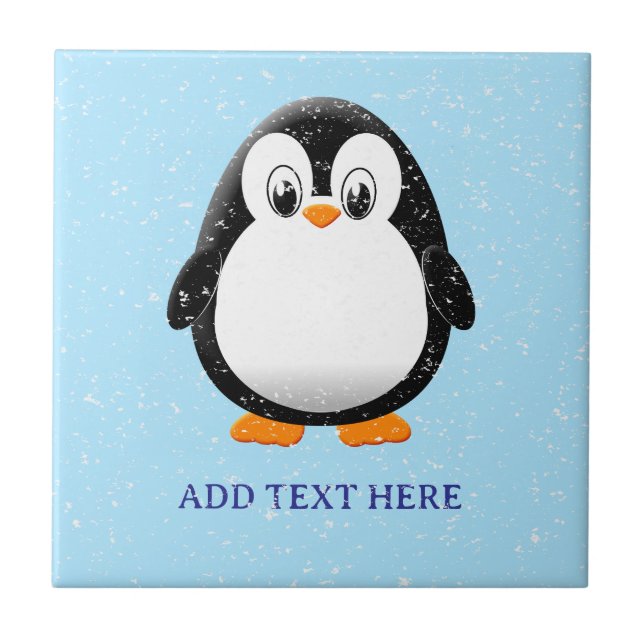 Niedlicher Penguin Cartoon Custom Blue Fliese (Vorderseite)