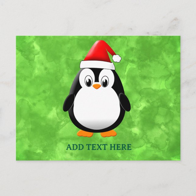 Niedlicher Penguin Cartoon Custom Christmas Green Postkarte (Vorderseite)