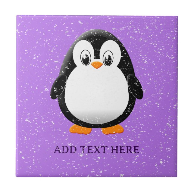 Niedlicher Penguin Cartoon Custom Lila Fliese (Vorderseite)