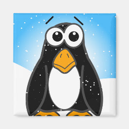 Niedlicher Penguin Cartoon Illustriert Blue Magnet