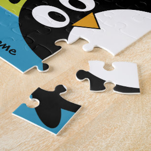 Niedlicher Penguin-Cartoon mit Bereich für Namen Puzzle
