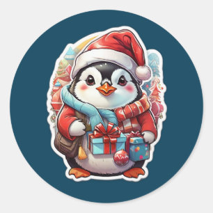 Niedlicher Penguin-Cartoon Runder Aufkleber