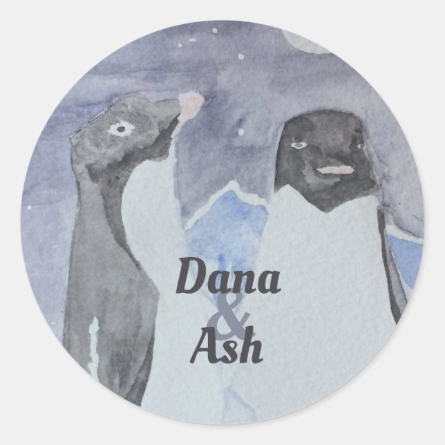 Niedlicher Penguin Couple Runder Aufkleber (Vorderseite)