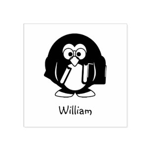 Niedlicher Penguin Glasses Holding Books Individue Gummistempel