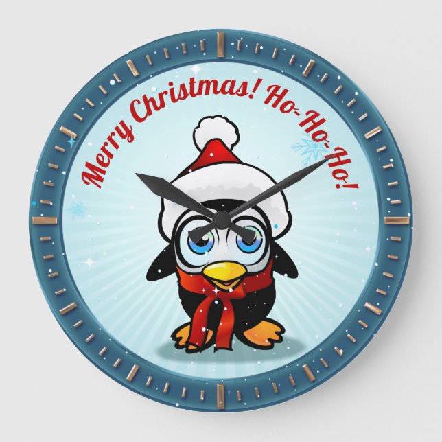 Niedlicher Penguin mit Weihnachtshut-Cartoon Runde Wanduhr (Vorderseite)