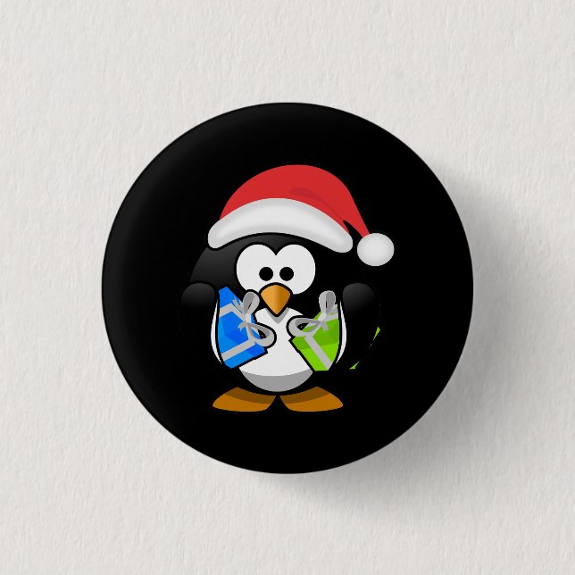 Niedlicher Penguin mit Weihnachtsmannmütze-und Button (Vorderseite)