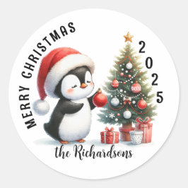 Niedlicher Penguin Moderne Custom Frohe Weihnachte Runder Aufkleber