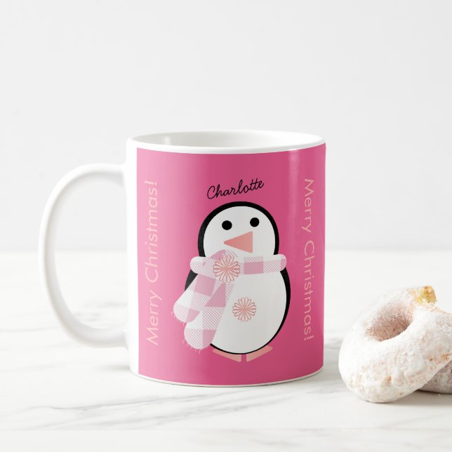 Niedlicher Penguin Personalisiert Frohe Weihnachte Kaffeetasse (Mit Donut)