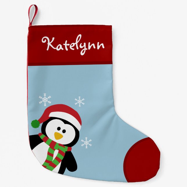 Niedlicher Penguin-personalisierter Kleiner Weihnachtsstrumpf (Vorderseite)