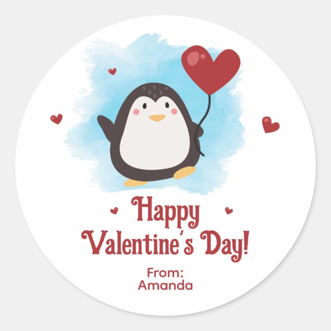 Niedlicher Penguin Personalisierter Valentinstag Runder Aufkleber (Vorderseite)