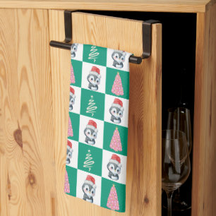 Niedlicher Penguin Santa Merry Weihnachtsbaum Part Geschirrtuch