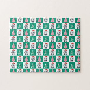 Niedlicher Penguin Santa Merry Weihnachtsbaum Part Puzzle
