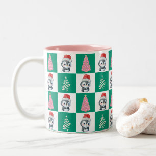 Niedlicher Penguin Santa Merry Weihnachtsbaum Part Zweifarbige Tasse