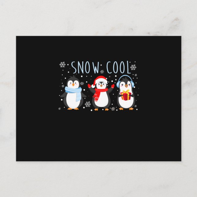 Niedlicher Penguin Schnee Cool Winterweihnachtsfes Ankündigungspostkarte (Vorderseite)