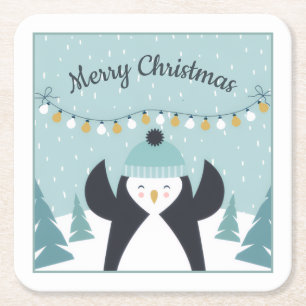 Niedlicher Penguin Winterkunst Frohe Weihnachten Rechteckiger Pappuntersetzer