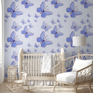 Niedlicher Periwinkle Blue Butterfly Doodle Akzent Tapete