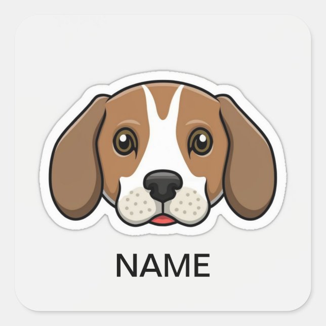 Niedlicher personalisierter Beagle Quadratischer Aufkleber (Vorderseite)