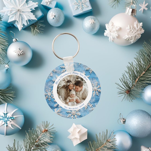 Niedlicher Personalisierter Blue Snowflakes Weihna Schlüsselanhänger (Snowflake Christmas Key Ring)