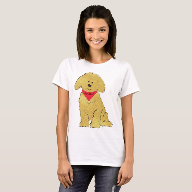 Niedlicher Personalisierter Cartoon Goldendoodle W T-Shirt (Vorne ganz)