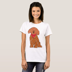 Niedlicher Personalisierter Cartoon Red Doodle Dog T-Shirt