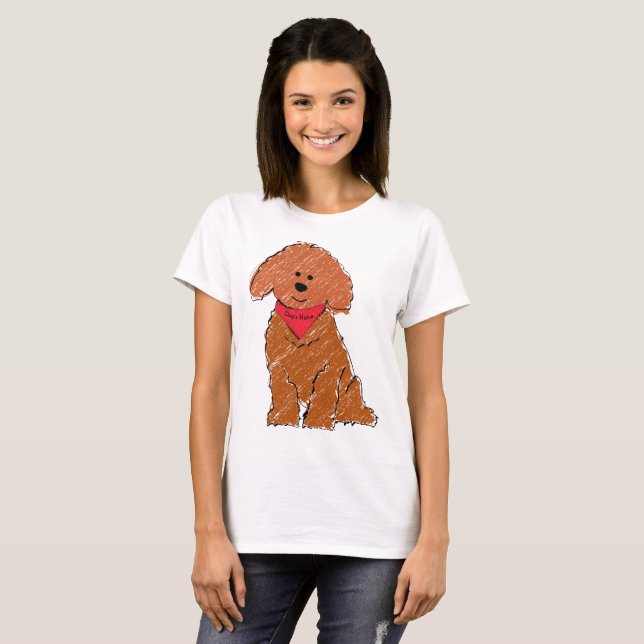 Niedlicher Personalisierter Cartoon Red Doodle Dog T-Shirt (Vorne ganz)