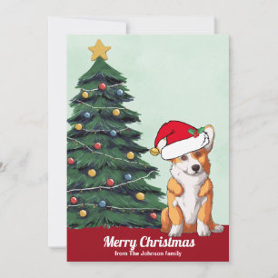 Niedlicher Personalisierter Corgi Weihnachtsmannmü Feiertagskarte