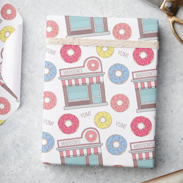 Niedlicher Personalisierter Donut-Shop Geschenkpapier (Von Creator hochgeladen)