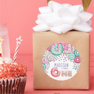 Niedlicher Personalisierter Donut Sprinkles Erster Runder Aufkleber
