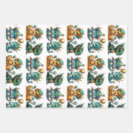 Niedlicher Personalisierter Drache Thema Geburtsta Geschenkpapier Set