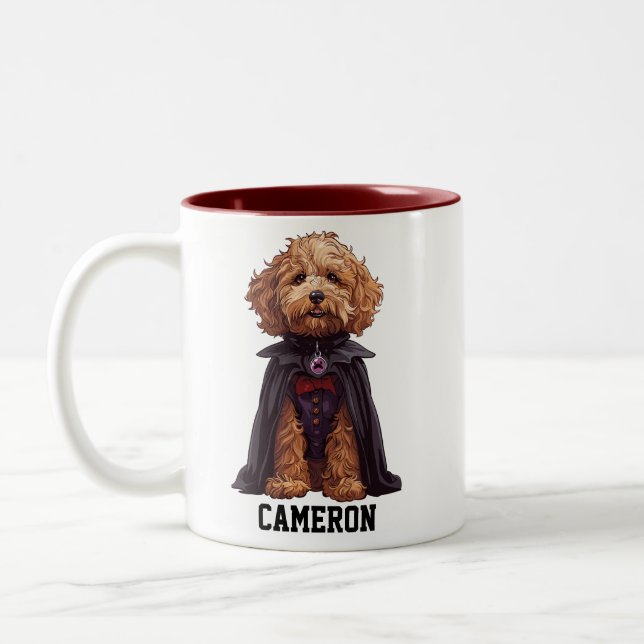 Niedlicher Personalisierter Dracula Goldendoodle Zweifarbige Tasse (Links)