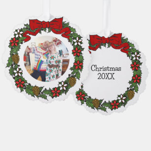 Niedlicher Personalisierter Foto Weihnachtskranz Ornament Karte