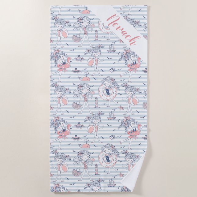 Niedlicher Personalisierter Girly Sommerspass  Strandtuch (Vorderseite)